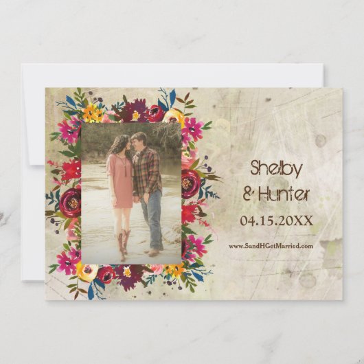  rustieke oude truck trendy foto bruiloft kaart (Achterkant)