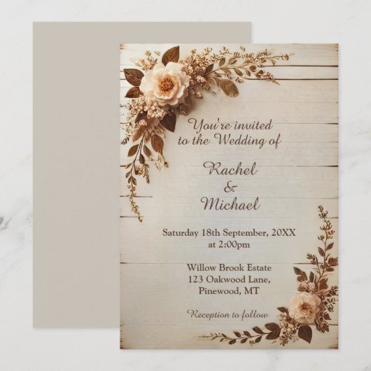 Rustieke Oude Vintage Huwelijksuitnodiging Kaart (Voorkant / Achterkant)