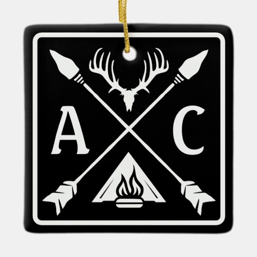 Rustieke Outdoor Initialen Embleem Keramisch Ornament (Voorkant)