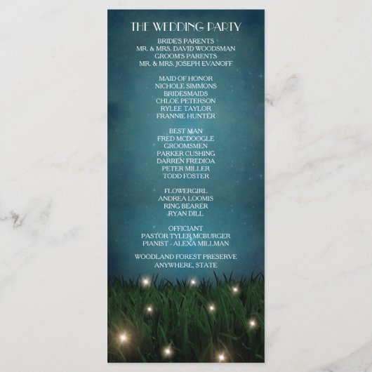 Rustieke Outdoor Tuin Firefly Trouwprogramma's Programmakaart (Achterkant)