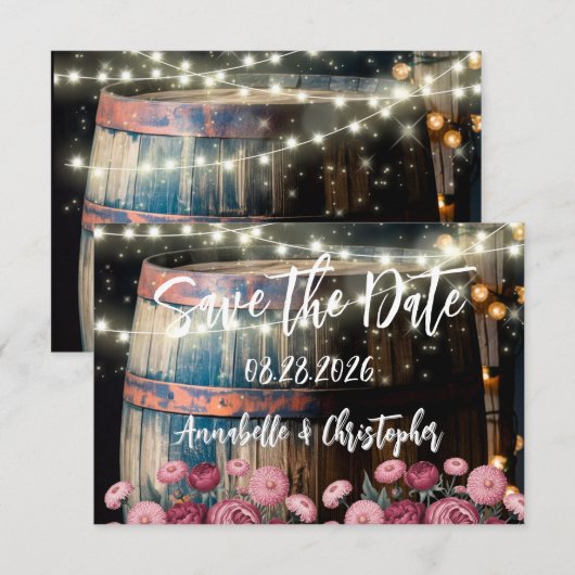 Rustieke Outdoor Whiskey Barrel Save The Date (Voorkant / Achterkant)