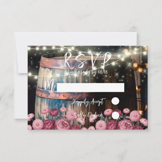 Rustieke Outdoor Whiskey Barrel Wedding RSVP Kaartje (Voorkant)