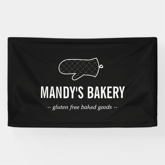 Rustieke Oven Mitt Logo Zwart voor Bakkerij Spandoek (Horizontaal)