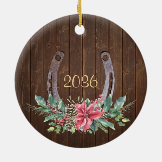 Rustieke Paard Foto Gepersonaliseerde Kerstmis Keramisch Ornament (Achterkant)