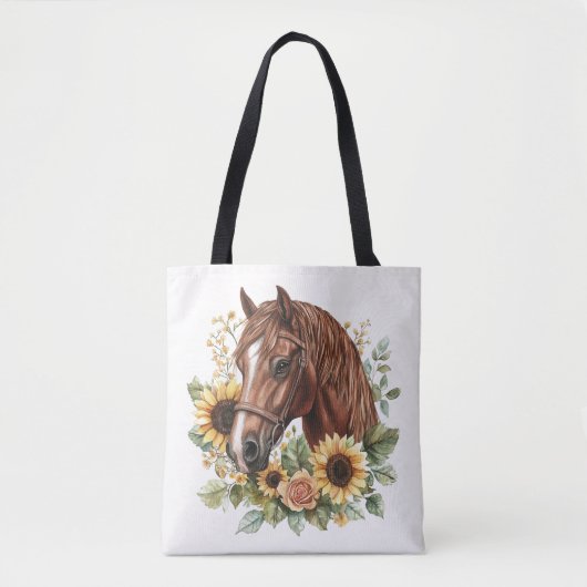 Rustieke Paard Zonnebloem Bloemen Tote Bag (Voorkant)