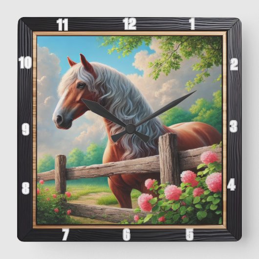rustieke paardenweide vierkante klok (Voorkant)