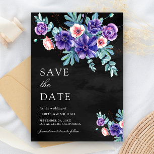 Rustieke Paarse Anemonen Boeket Zwart Huwelijk Save The Date