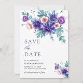 Rustieke Paarse Anemonen Bouquet Wedding Save The Date (Voorkant)
