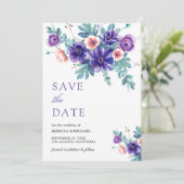 Rustieke Paarse Anemonen Bouquet Wedding Save The Date (Staand voorkant)