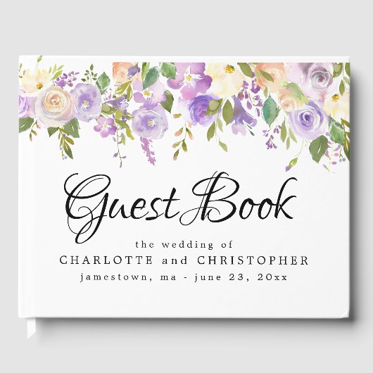 Rustieke Paarse Bloemen bruiloft gastenboek (Voorkant)