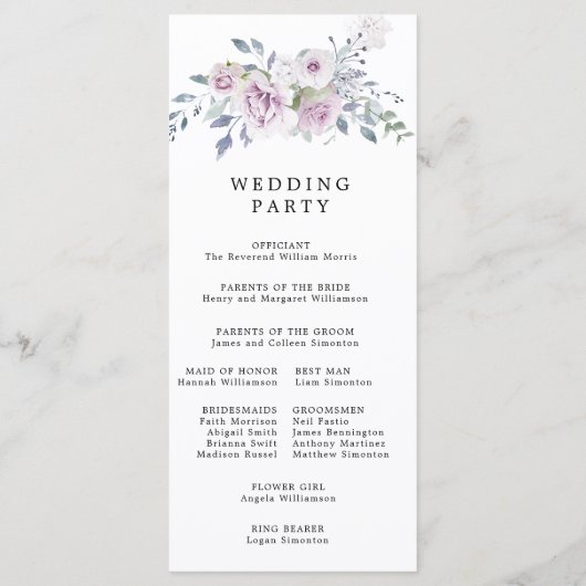 Rustieke Paarse Bloemen DIY Bruiloft Programmakaart (Achterkant)