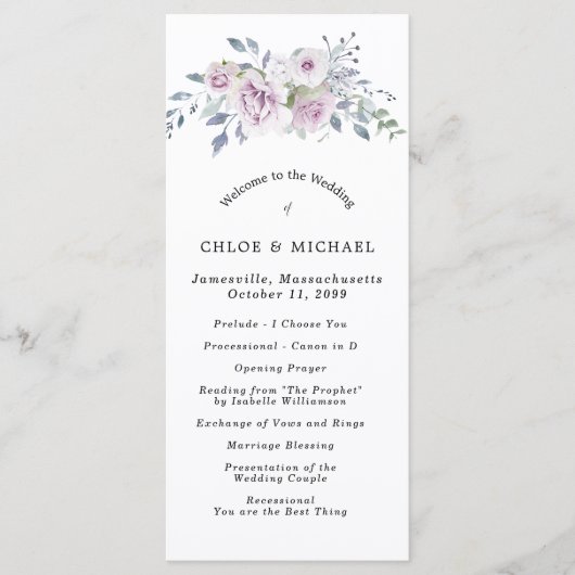 Rustieke Paarse Bloemen DIY Bruiloft Programmakaart (Voorkant)