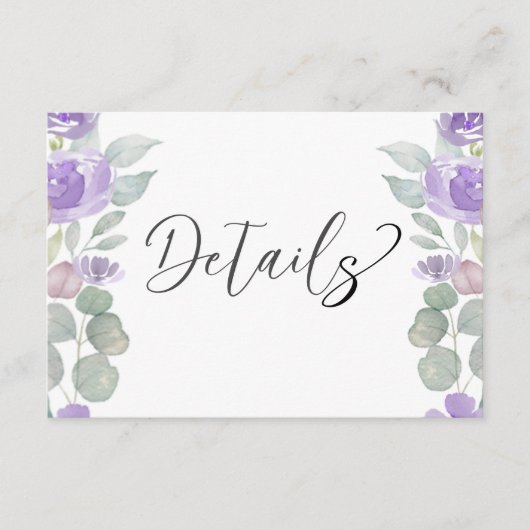 Rustieke Paarse Bloemen & Eucalyptus bruiloft deta Informatiekaartje (Voorkant)