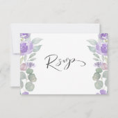 Rustieke Paarse Bloemen Eucalyptus Bruiloft RSVP (Voorkant)