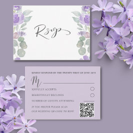 Rustieke Paarse Bloemen Eucalyptus Bruiloft RSVP