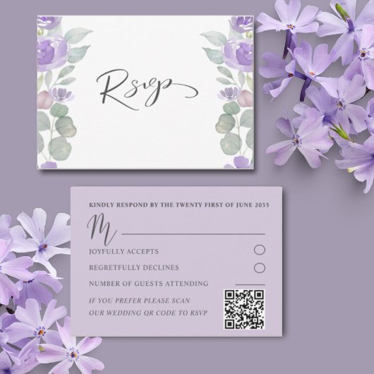 Rustieke Paarse Bloemen Eucalyptus Bruiloft RSVP