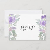 Rustieke Paarse Bloemen Eucalyptus Bruiloft RSVP (Voorkant)