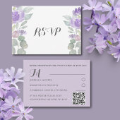 Rustieke Paarse Bloemen Eucalyptus Bruiloft RSVP Kaartje