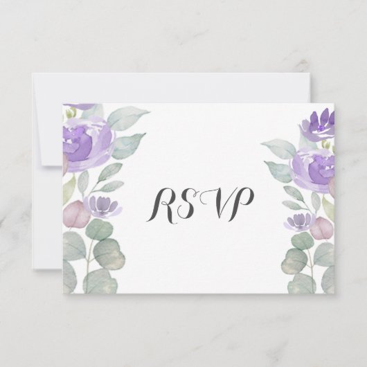Rustieke Paarse Bloemen Eucalyptus Bruiloft RSVP Kaartje (Voorkant)