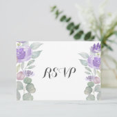 Rustieke Paarse Bloemen Eucalyptus Bruiloft RSVP Kaartje (Staand voorkant)
