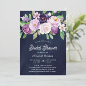 Rustieke Paarse Bloemen Foto Navy Blue Vrijgezelle Kaart (Staand voorkant)