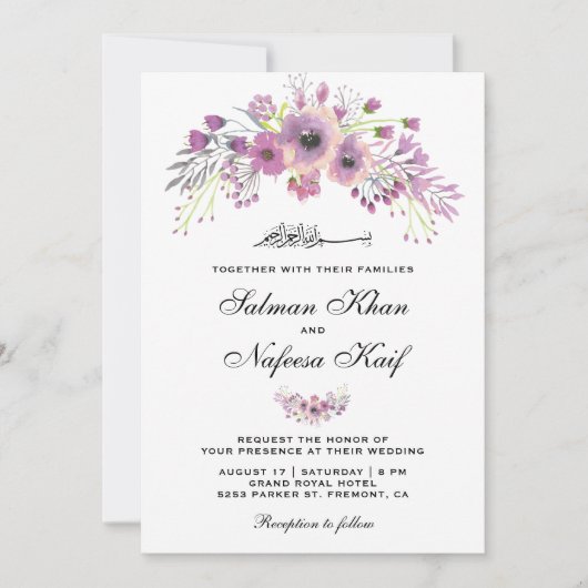 Rustieke Paarse Bloemen Islamitische Moslim Bruilo Kaart (Voorkant)