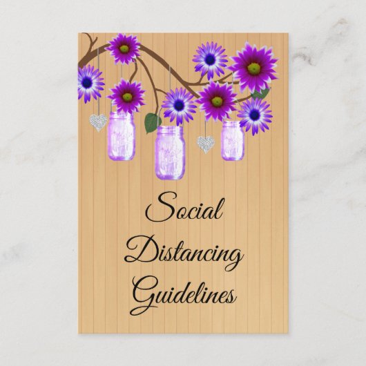 Rustieke Paarse Bloemen Mason Jar Veiligheidsmaatr Informatiekaartje (Voorkant)