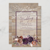 Rustieke Paarse Bloemen String Light Script Weddin Kaart (Voorkant / Achterkant)