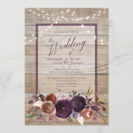 Rustieke Paarse Bloemen String Light Script Weddin Kaart