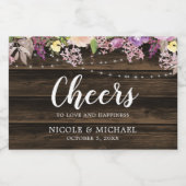 Rustieke Paarse Bloemen String Lights Bruiloft Min Sparkling Wijnetiket (Enkel label)