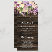Rustieke Paarse Bloemen String Lights Bruiloft Programmakaart (Voorkant / Achterkant)