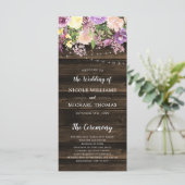 Rustieke Paarse Bloemen String Lights Bruiloft Programmakaart (Staand voorkant)