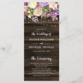 Rustieke Paarse Bloemen String Lights Bruiloft Programmakaart (Voorkant)