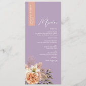 Rustieke Paarse Bloemen Trouwmenu met Naam Menu (Voorkant)