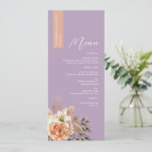 Rustieke Paarse Bloemen Trouwmenu met Naam Menu (Staand voorkant)