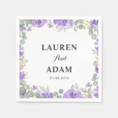 Rustieke Paarse Bloemen Waterverf Bruiloft Servet (Voorkant)