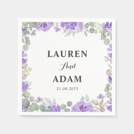 Rustieke Paarse Bloemen Waterverf Bruiloft Servet (Voorkant)