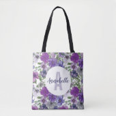 Rustieke Paarse Bloemen Waterverf Monogram Tote Bag (Voorkant)