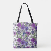 Rustieke  Paarse Bloemen Waterverf Monogram Tote Bag (Achterkant)