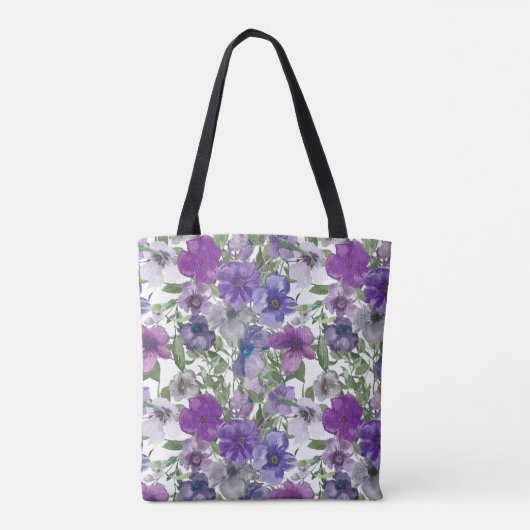 Rustieke Paarse Bloemen Waterverf Monogram Tote Bag (Achterkant)