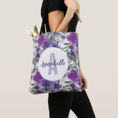 Rustieke  Paarse Bloemen Waterverf Monogram Tote Bag (Dichtbij)