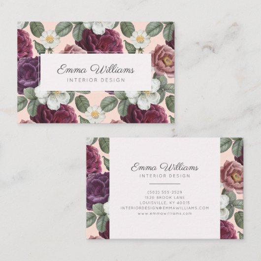 Rustieke paarse bloemen Waterverf Visitekaartje (Voorkant / Achterkant)