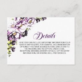 Rustieke Paarse bloemenbruiloft Details Informatiekaartje