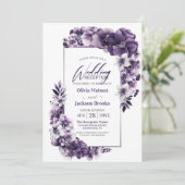 Rustieke Paarse bloemenbruiloft receptie Kaart (Staand voorkant)