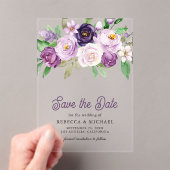 Rustieke Paarse bloemenbruiloft Save the Date Acryl Uitnodigingen (Insitu (Draagbaar))