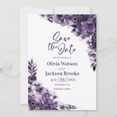 Rustieke Paarse bloemenbruiloft Save the Date Kaart (Voorkant)