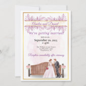 Rustieke Paarse bloemenbruiloft uitnodiging (Voorkant)