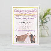 Rustieke Paarse bloemenbruiloft uitnodiging (Staand voorkant)