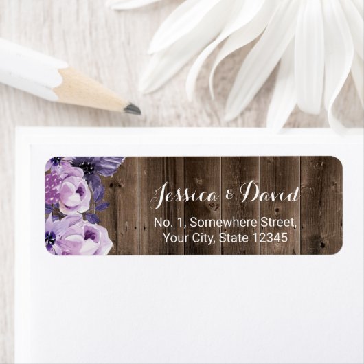 Rustieke Paarse bloemenelegante schuur bruiloft Etiket (Insitu)