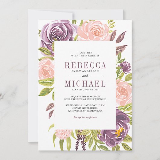 Rustieke Paarse Blush Roze Bloemen Alles in Een Hu Kaart (Voorkant)